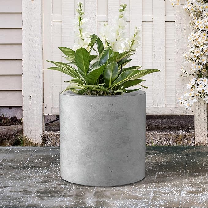 Kante 15.7" Dia Round Concrete Planter, Modern Style Large Cylindrical Plant Pot with Drainage Hole and Rubber Plug for Indoor Outdoor Patio, Natural Concrete