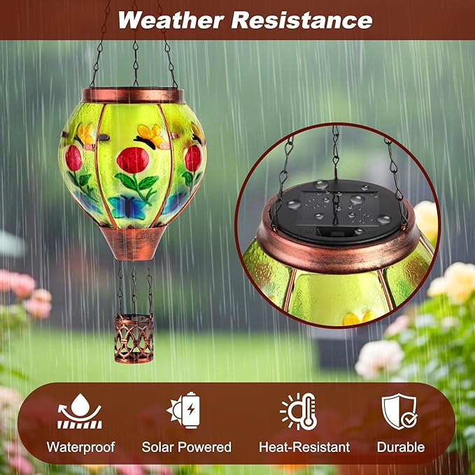 Butterfly Solar Hot Air Balloon Lantern,Outdoor Decor with Flame Lights Waterproof, Hanging for Garden Yard Lawn Patio, Unique Gifts for Women Mom Grandma Gardener for Mother'Day Christmas