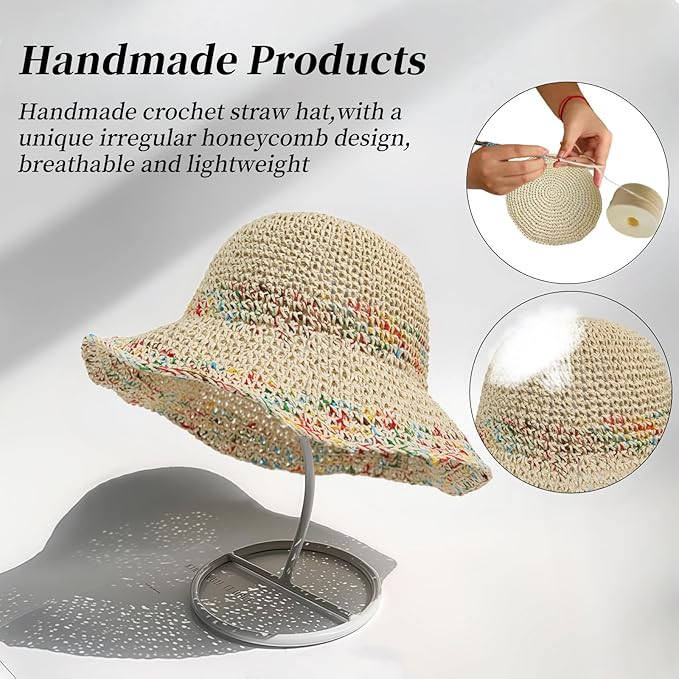 Floppy Big Beach Straw Hats for Women Foldable Summer Wide Brim Packable Sun Hat Womens Travel Straw Fedora Hat