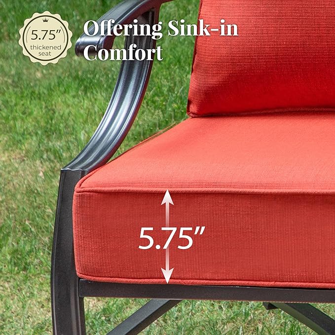 Patio Furniture Set with Fire Pit Table, 5 Pcs Metal Outdoor Conversation Set, 4 Single Chairs with 5.75" Extra Thick Cushion and 28" Fire Pit Table for Backyard Deck, Red