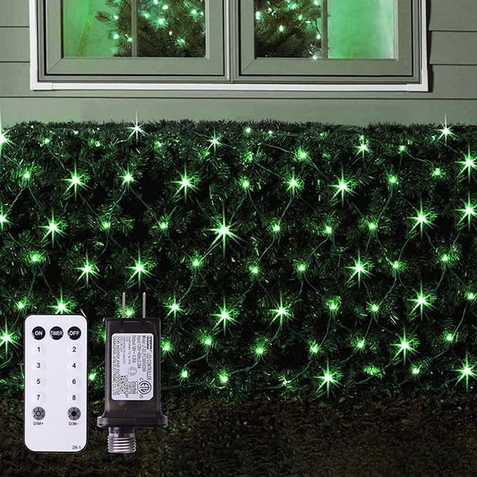 Green Christmas Net Lights Outdoor, 360 LED Plug-in With Remote, 12x5 Ft Extendable 8 Modes Waterproof Net With Green Wire for Bushes Gazebo Lawn Patio Garden Tree