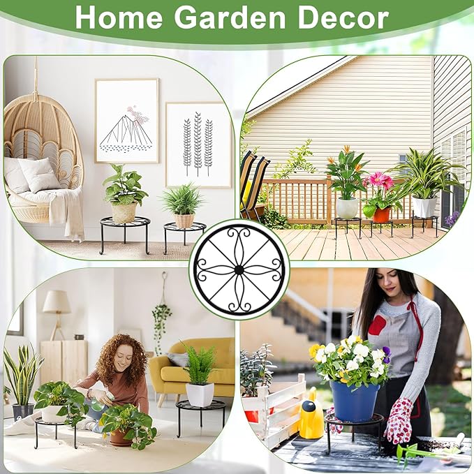 ZUIYIN 7 Pack Metal Plant Stands for Outdoor Indoor, Anti-Rust Iron Flower Pot Stands Outdoor Plant Stands, Indoor Floor Plant Holder Heavy Duty Plant Shelf for Patio, Home Garden Decor Racks(Black)