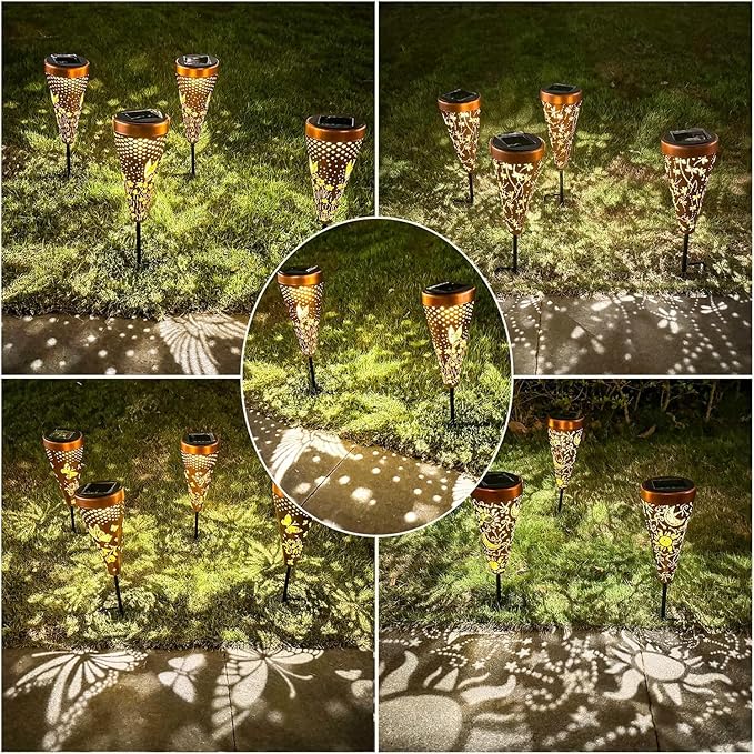 DIBIEECN 2 Pack Hummingbird Solar Pathway Lights Outdoor,Metal Garden Decorations Outdoor Lights with Patterns and Warm Light,Waterproof Landscape Lighting for Path Patio Backyard Walkway Yard