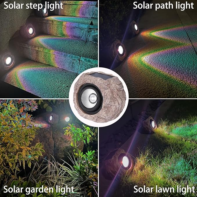Solar Rock Lights Outdoor Waterproof, 2 Pack LED Colored Garden Landscape Light, Stone Statue Bright Solar Spot Light for Path, Yard, Patio, Lawn, Porch, Yard Decoration and Lighting