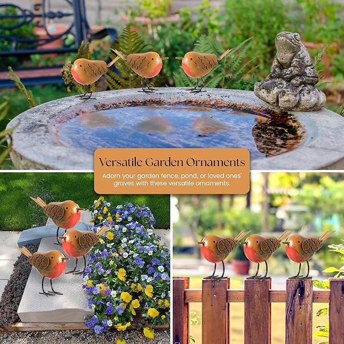 3pc Robin Garden Decor for Outside - Robin Metal Bird Decor Garden Ornaments Outdoor Animal Decorations - Robin Bird Figurine Lawn Ornaments Metal Bird Statues for Garden Decorations Outdoor Decor