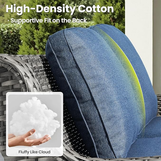 ovios 6 Pieces Patio Furniture Set with 30" Fire Pit Table, Outdoor Wicker Sofa with Ottomans, Comfy Cushions, High Back Couch Conversation Set, Grey Rattan, Denim Blue