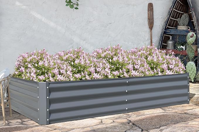 Domi Galvanized Raised Garden Bed, Outdoor Planter Garden Boxes Large Metal Planter Box for Gardening Vegetables Fruits Flowers, Dark Grey(8x4x1ft)