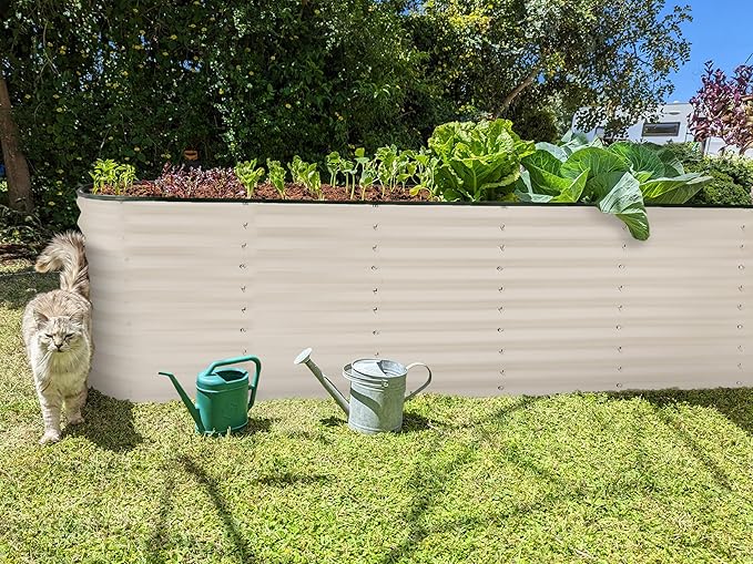 Galvanized Raised Garden Beds Outdoor // 8×2×2 ft Planter Raised Beds for Gardening, Vegetables, Flowers (White) // Large Metal Garden Box // Patented Tool-Free Design