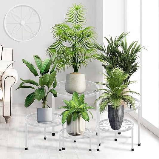 CADANI 5-Pack Metal Plant Stands for Outdoor Indoor, Anti-Rust Iron Flower Pot Stand, Heavy Duty Plant Pot Shelf for Multiple Plant, Decoration Racks for Home, Patio & Garden