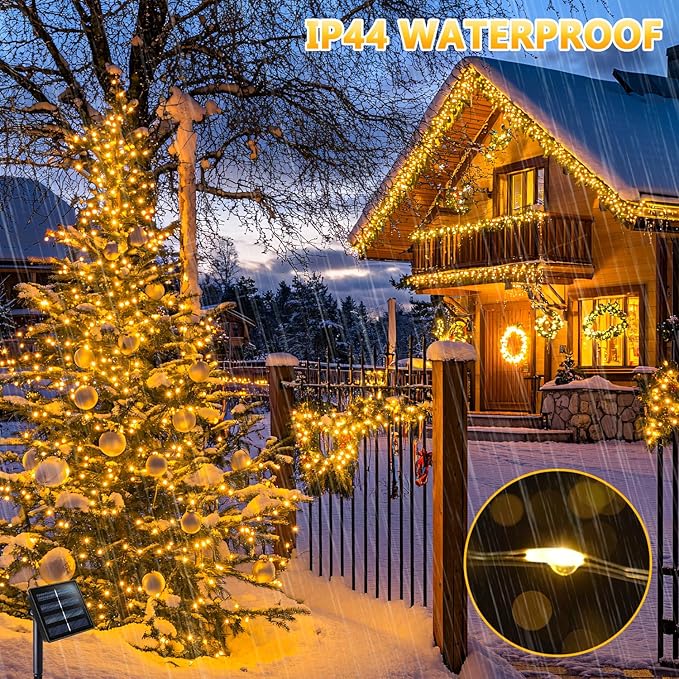 JMEXSUSS 2 Pack Solar String Lights Outdoor Waterproof, Each 33FT 100 LED Warm White Christmas Lights, Waterproof 8 Modes Copper Wire Solar Fairy Light for Outside Patio Tree Yard Garden Decorations