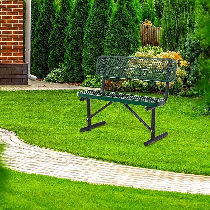 4/6/8 Feet Park Bench for Outside Heavy Duty Metal, Garden Benches Outdoor Bench with Backrest & Portable Frame, for Shopping Malls Stores Parks Patios Decks, Green