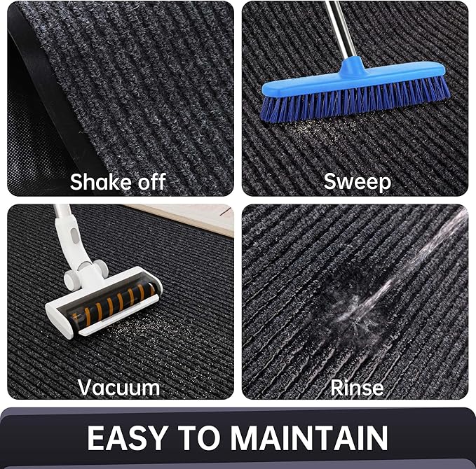 Front Door Mat, Heavy Duty Indoor Outdoor Entrance Door Mat, 96" x 48" Commercial Door Mats for Entryway, Durable Non-Slip Rubber Backing, Low-Profile Welcome Mats for Entry, Gray