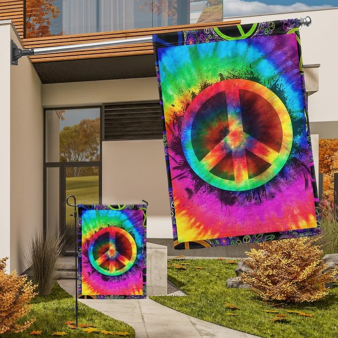 FLAGWIX Hippie Peace Flag, Boho Hippie Decoration Flags - House Flag 30x40, Decorations For Home, Outside - Peace Sign, Boho, Hippie Decor, Double Sided, Heavy Duty Canvas Flag Indoor Outdoor