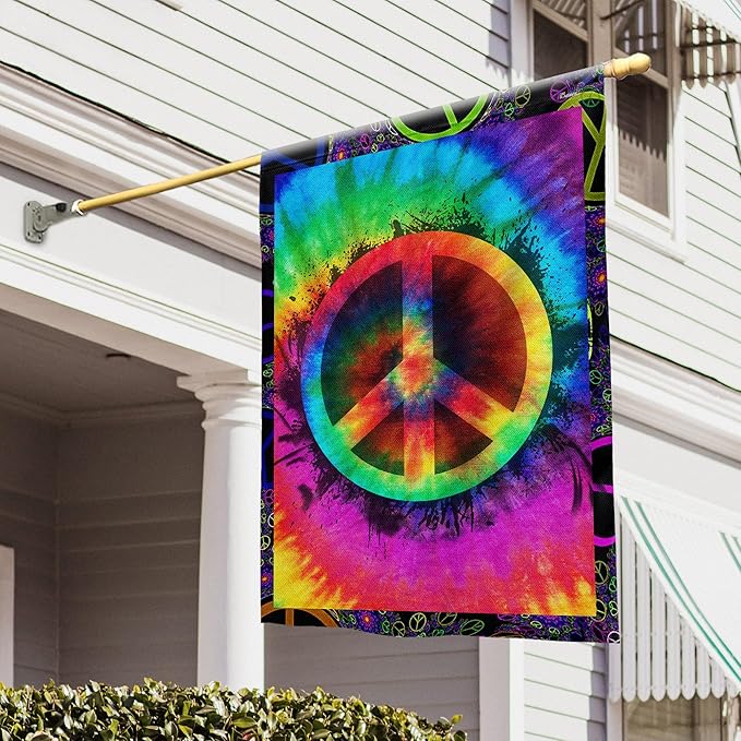 FLAGWIX Hippie Peace Flag, Boho Hippie Decoration Flags - House Flag 30x40, Decorations For Home, Outside - Peace Sign, Boho, Hippie Decor, Double Sided, Heavy Duty Canvas Flag Indoor Outdoor