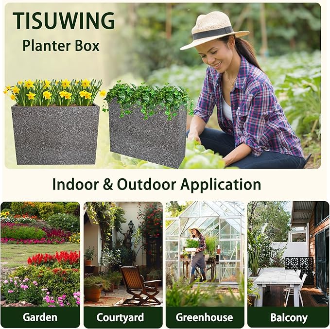 Metal Planter Box Rectangular Planter, 35.5" Lx 10" Wx 28" H Terrazzo Pink Large Planters with Drainage Holes, Galvanized Steel Tall Planters for Patio/Porch