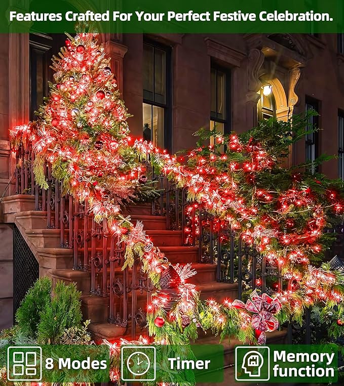 750 LED 246FT Christmas Lights Outdoor, Super Long Waterproof Christmas String Lights with 8 Modes, Christmas Tree Lights with Timer Memory for Fence Garden Xmas Wedding Party Decor Red