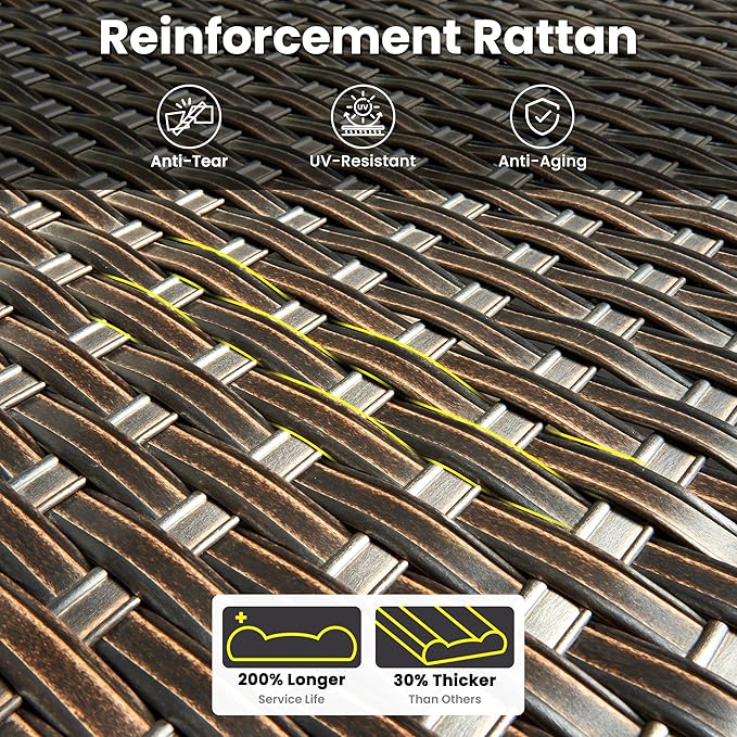 ovios 6 Pieces Patio Furniture Set with 30" Fire Pit Table, Outdoor Wicker Sofa with Ottomans, Comfy Cushions, High Back Couch Conversation Set, Brown Rattan, Beige