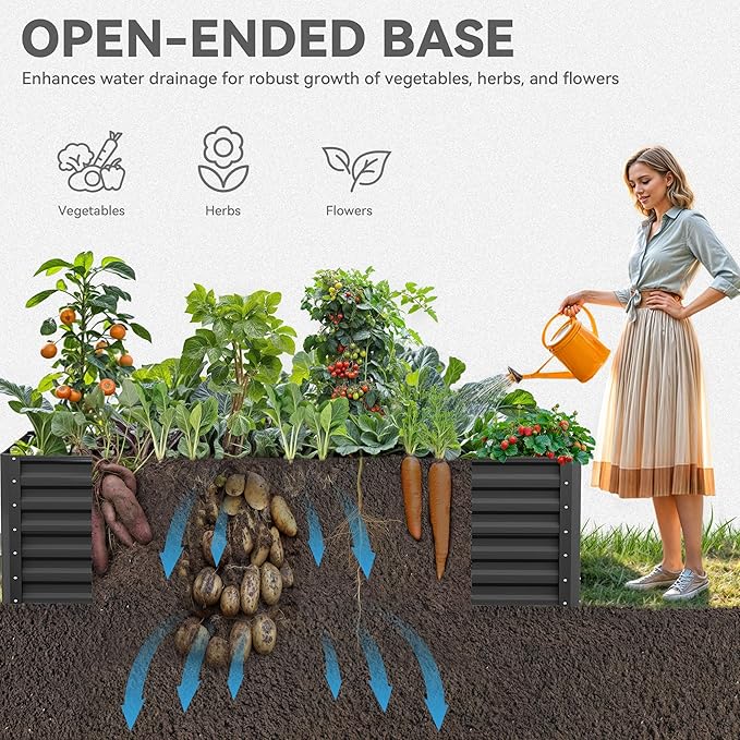 YITAHOME 72x36x24 in Galvanized Raised Garden Bed Kit, Large Metal Planter Box with Gloves & Support Rod, Outdoor Flower Bed for Plants Vegetables, Black