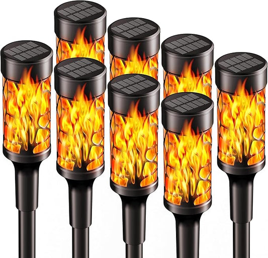 8 Pack Solar Outdoor Lights, Extra-Bright Solar Torch Lights with Dancing Flickering Flames for Garden Halloween Decorations Outdoor, Waterproof Yard Decor Halloween Lights for Pathway Patio