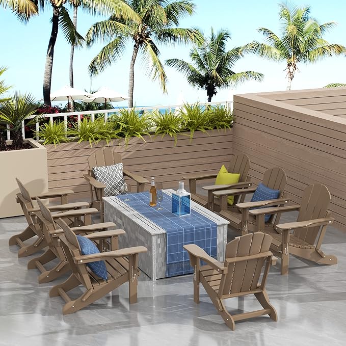 Westin Outdoors Laguna WO Outdoor Adirondack Folding Patio Chairs 8 PCS Set Retro Beach Aesthetic for Backyard, Lawn, Patio, Deck, Garden, Weather Resistant Polyethylene Plastic Lounger (W W)