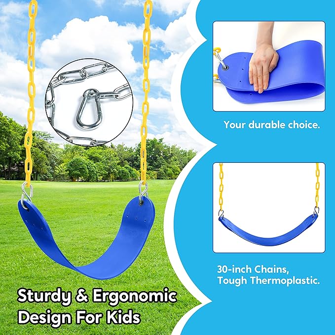 TURFEE 2 Pack Swing for Outdoor Swing Set, Swing Seat Replacement Kit with 66" Heavy Duty Chains, 4 Snap Hook for Kids Outdoor Play Playground, Trees, Playground (Blue)