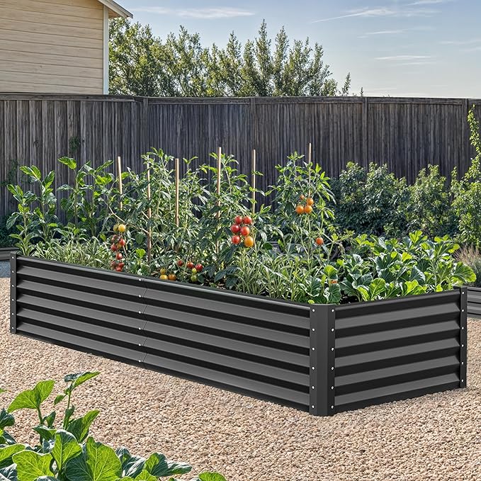YITAHOME 6x3x1.5ft Large Raised Garden Bed Kit, Galvanized Metal Planter Box with Gloves, Ground Nails, Support Rod, Outdoor Above Ground Planters for Plants Vegetables Flowers, Black
