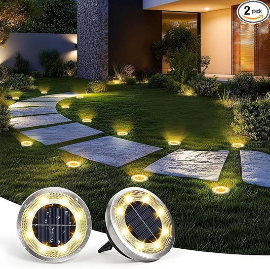 SOLPEX 2 Pack Solar Ground Lights Outdoor Waterproof, Solar Powered Pathway Lights, Landscape Lighting for Garden Walkway Driveway Backyard Decor (Warm White)