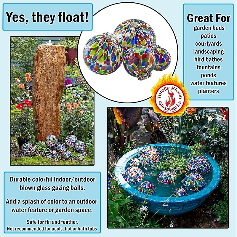 Pond Float. Handmade Blown Glass, Garden Gazing Ball, Table Centerpiece, Assorted sizes available. Home and Patio Decor. Artist Dehanna Jones. Seattle, WA. (White Rainbow MM)