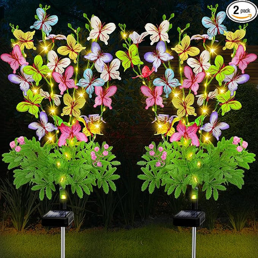 Solar Garden Lights Outdoor Waterproof,2 Packs Solar Swaying Butterfly Lights Decor,Gardening Butterfly Gifts for Mom Women,Solar Flowers Plant Lights Decorative Stakes for Yard Patio Lawn Pathway