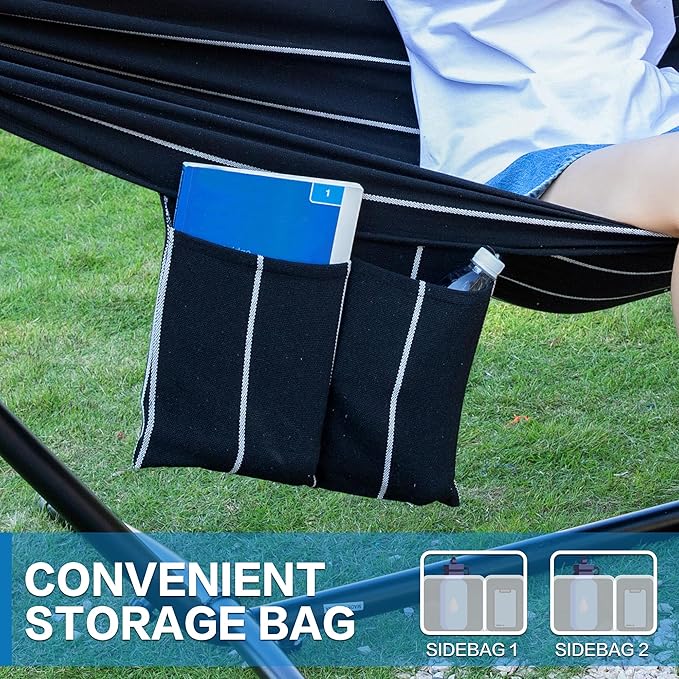 PNAEUT Double Hammocks with Stand for Outside, Portable Space Saving Heavy-Duty Steel Stand for Indoor Outdoor Patio with Carrying Bag, 450 lbs Capacity (Chasm)