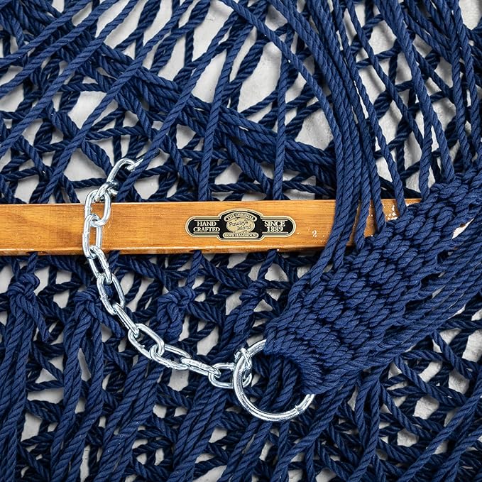 Original Pawleys Island Large Navy DURACORD Rope Hammock with Extension Chains & Tree Hooks, Handcrafted in The USA, 450 LB Weight Capacity, 13 ft. x 55 in.