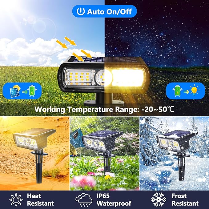 Toodour Solar Spot Light Outdoor, 6 Pack Solar Lights Outdoor with 2 Modes, Waterproof Solar Powered Flood Lights Landscape Lighting for Yard Garden Home Pathway Walkway Outdoor Decor - Warm White