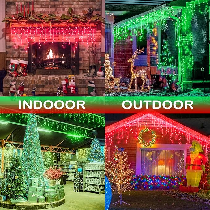 JMEXSUSS 400 LED Christmas Icicle Lights Outdoor, Red & Green Halloween Icicle Lights Clear Wire,Connectable String Lights Plug in for Christmas Party Outdoor Eaves Home Xmas Decorations