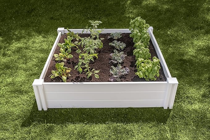 Vita Classic 4 Foot x 4 Foot x 11 inch White Vinyl Raised Modular Garden Bed, White, PVC, BPA and Pthalate Free, VT17108