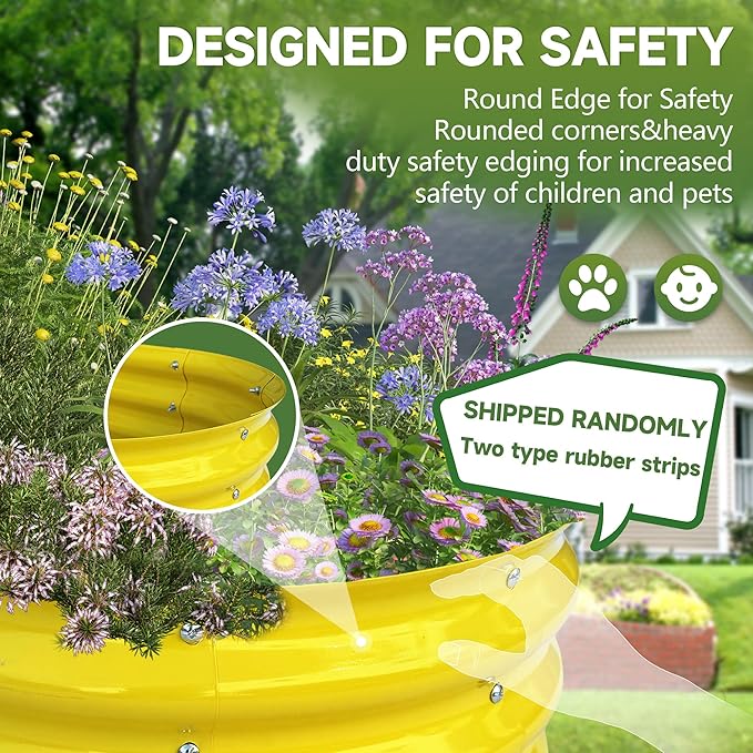 Raised Garden Bed 4x2x1ft Large Galvanized Raised Garden Beds Kit 1Pack Outdoor Yellow Planter Box with Rubber Stripe and Safety Gloves for Vegetables, Fruits, Flowers