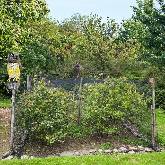 GIFTEXPRESS Owl Scarecrow Decoy - 17" Tall Solar Powered Rotating Head, Sound & LED Lights Pest Deterrent - Motion Sensing Bird & Rodent Repellent Statue - Outdoor Fake Scare Crow for Yard & Gardens