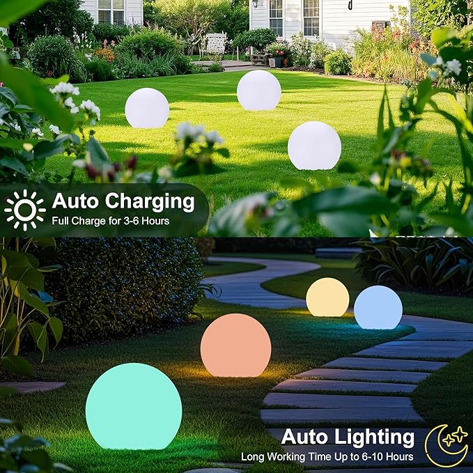 shumi Solar Ball Light Outdoor Decorative-8 inch Outdoor Waterproof Powered Ball Lights with Remote Control,16 RGB Colors Globe Light for Garden,Backyard,Pathway,Poolside