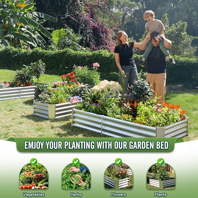 Outdoor Metal Galvanized Raised Planter Box,Rectangular Large Garden Bed Kit for Vegetables, Fruits, Flowers and Herbs 8X4X1FT