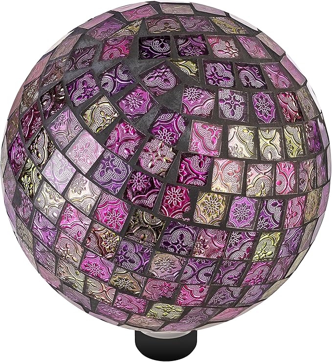 Alpine Corporation 10" Diameter Indoor/Outdoor Glass Mosaic Gazing Globe Yard Decoration, Pink