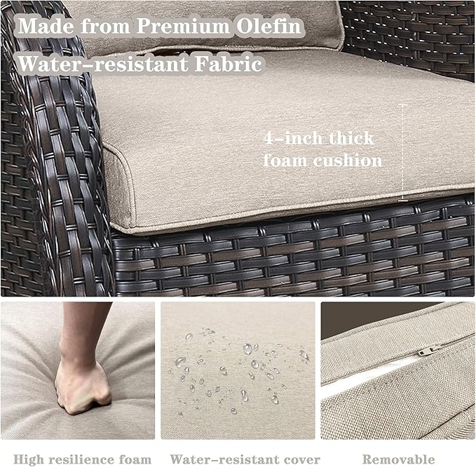 Outdoor Patio Furniture Set - 7 Piece Brown Wicker Conversation Patio Furniture Set All Weather Swivel Chairs with Ottoman and Loveseat Glider Chair for Deck Balcony Backyard