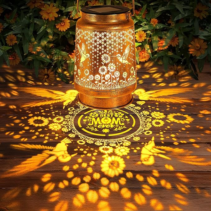 Hummingbird Solar Lanterns Outdoor Garden Decor, Birthday Gifts for Women Mom Grandma Hanging Metal Solar Lights Waterproof Decoration LED Lantern with Shepherd Hook for Outside Garden Yard Patio Lawn