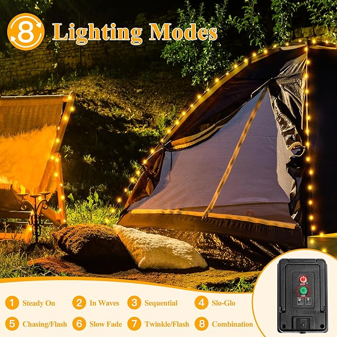 Ollny Solar String Lights Outdoor, 66FT 200LED Solar Fairy Lights with 8 Modes, Waterproof Solar Lights for Outside Yard Garden Patio Camping Party Wedding(Warm White)
