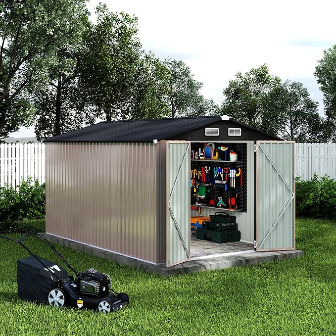 8x12 FT Metal Storage Sheds Outdoor, Metal Yard Sheds Garden Shed Kit, Metals Tool Shed with Lockable Door, Metals UtilityShed Buildings with Air Vent for Backyard Garden Patio Lawn