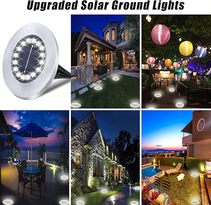 Solar Ground Lights-Waterproof Solar Lights Outdoor Garden- Solar Disk Lights-Upgraded 16LED Bright in-Ground Lights-Landscape Lights for Pathway, Yard, Lawn, Patio, Walkway (12 Pack White Light)