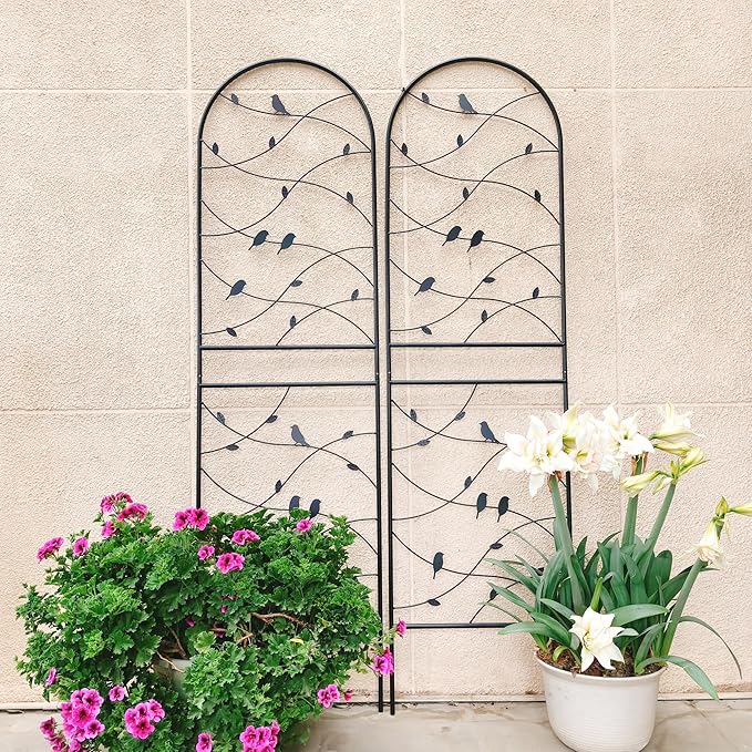 Metal Garden Trellis Rustproof Trellis for Climbing Plants Outdoor Flower Support Bird Deco (Black-2 Pack, 71"x19.7")