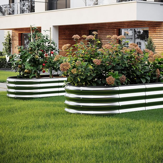 Galvanized Metal Planter Raised Garden Bed Kit for Gardening Outdoor 2x2x1ft Round Galvanized Steel Fire Pit，Steel Fire Pit Silver for Backyard, Camping, Bonfire