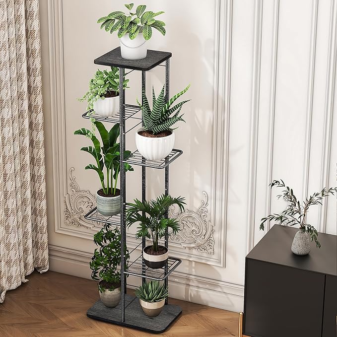 Simple Trending Plant Stand Shelf Indoor Outdoor Waterproof, 6 Tier 7 Potted Heavy Duty Metal Tall Flower Holder for Multiple Corner Display