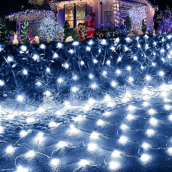 Pooqla Net Lights, 300LED Christmas Outdoor Mesh Light, 14.8x4.9 ft Fairy String Mesh Light 8 Modes Green Wire, Connectable Waterproof Decorative Light for Bushes Tree Garden Halloween, Cool White
