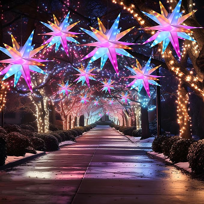 FUCHSUN 23 Inch 90 LED Moravian Star Light, Christmas Tree Topper Hanging Stars Lights Outdoor, Color Changing & 6 Lighting Modes, Ceiling Balcony Xmas Party Porch Yard Room Holiday Wedding Decoration