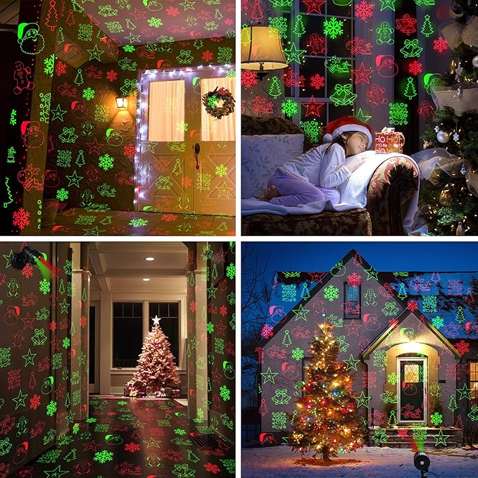 Christmas Laser Lights Projector Outdoor, Projector Lights Landscape Spotlight Red and Green Star Show with Xmas Decoration Patterns for Indoor Outdoor Garden Patio Wall Yard